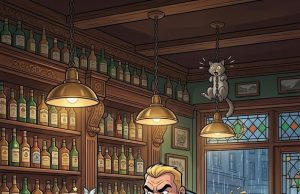 Suddenly a big burly man walks in and slaps Ray so hard that he falls off the stool