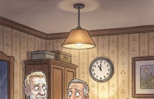 A woman was in bed with her lover when she heard her husband opening the front door.