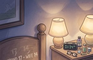 An old man and his wife have gone to bed.