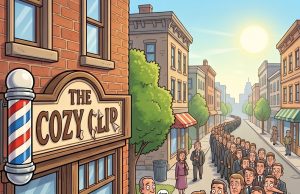 A barber gives a haircut to a priest.