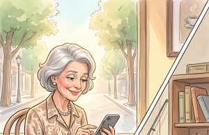 An elderly couple learned to send text messages on their mobile phones.