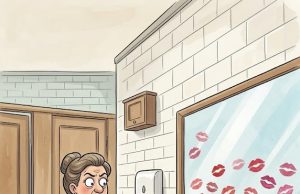 Lipstick on the school bathroom