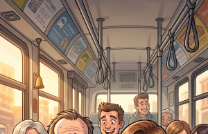 A man was riding the bus home from work,