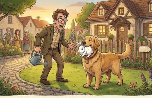A Guy Finds His Dog With The Neighbors Pet Rabbit In Its Mouth.