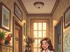 A stunning young woman steps out of the apartment